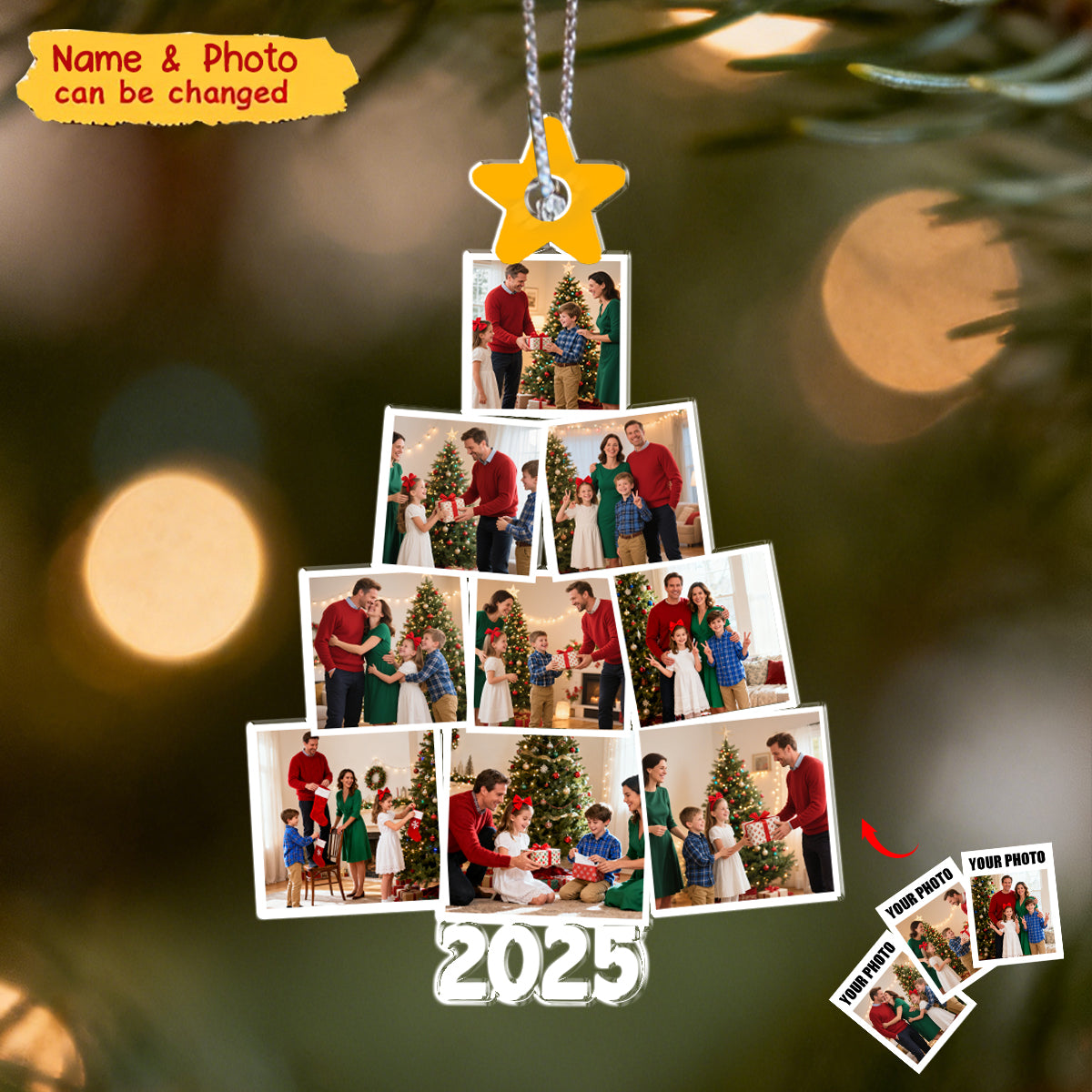 Photo Family Tree Christmas Gift For Family - Personalized Photo Ornament