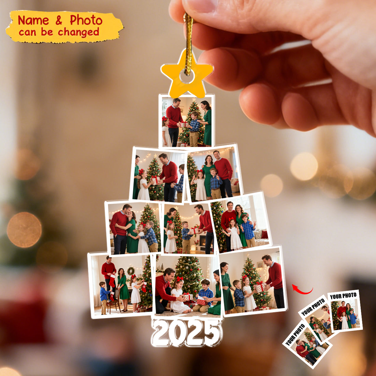 Photo Family Tree Christmas Gift For Family - Personalized Photo Ornament