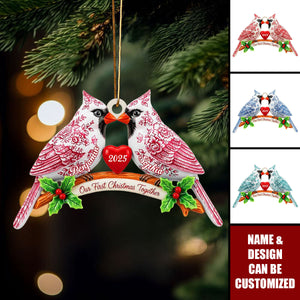 Couple Cardinal Toile de Jouy Personalized Acrylic Ornament, Christmas Gift For Couple