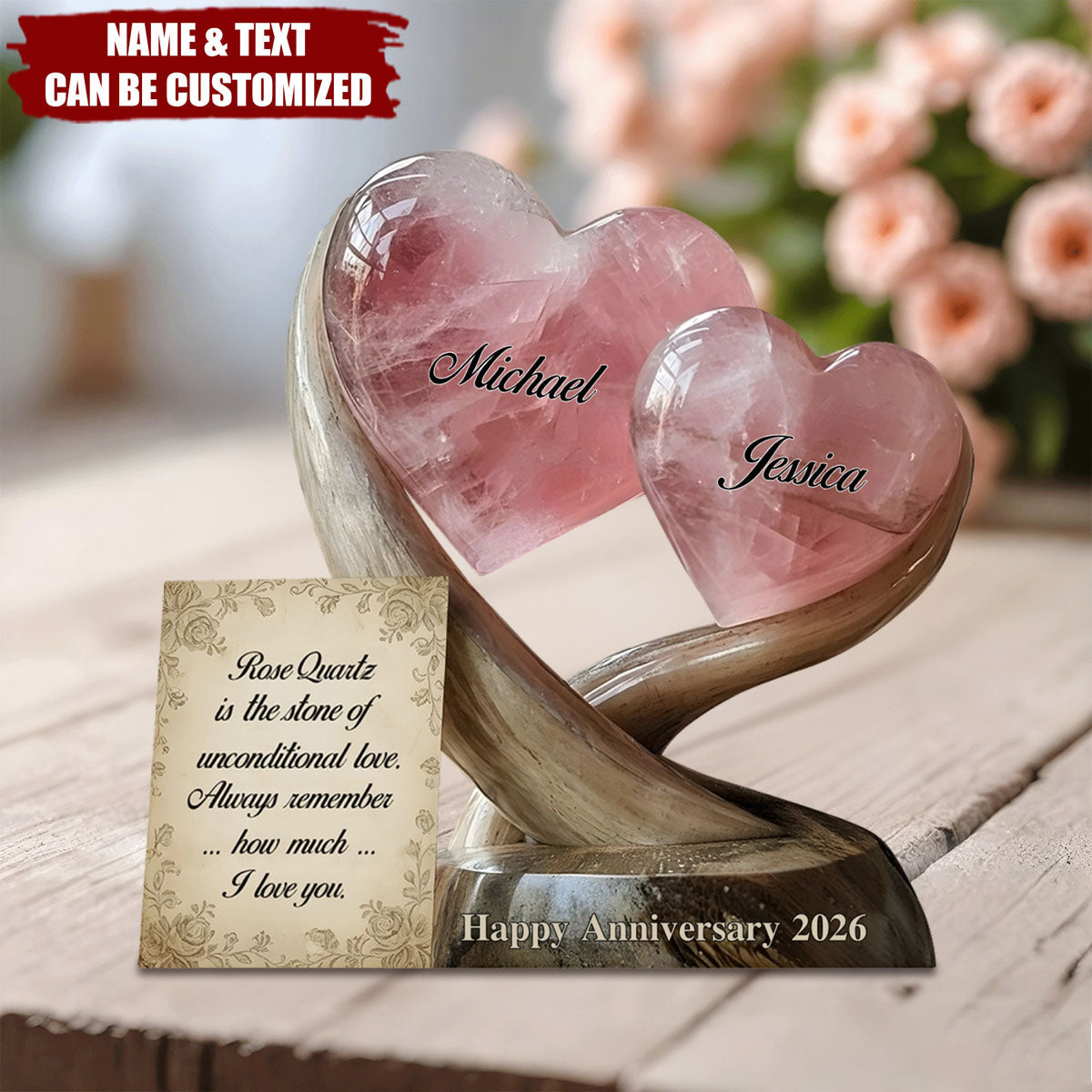 Rose Quartz Style Anniversary Gift, Valentine Gift, Unconditional Love - Personalized Couple Acrylic Plaque