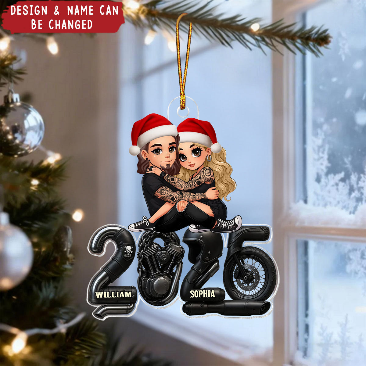 Biker Couple Christmas - Personalized Acrylic Ornament - Gift For Bikers, Gift For Him, For Her