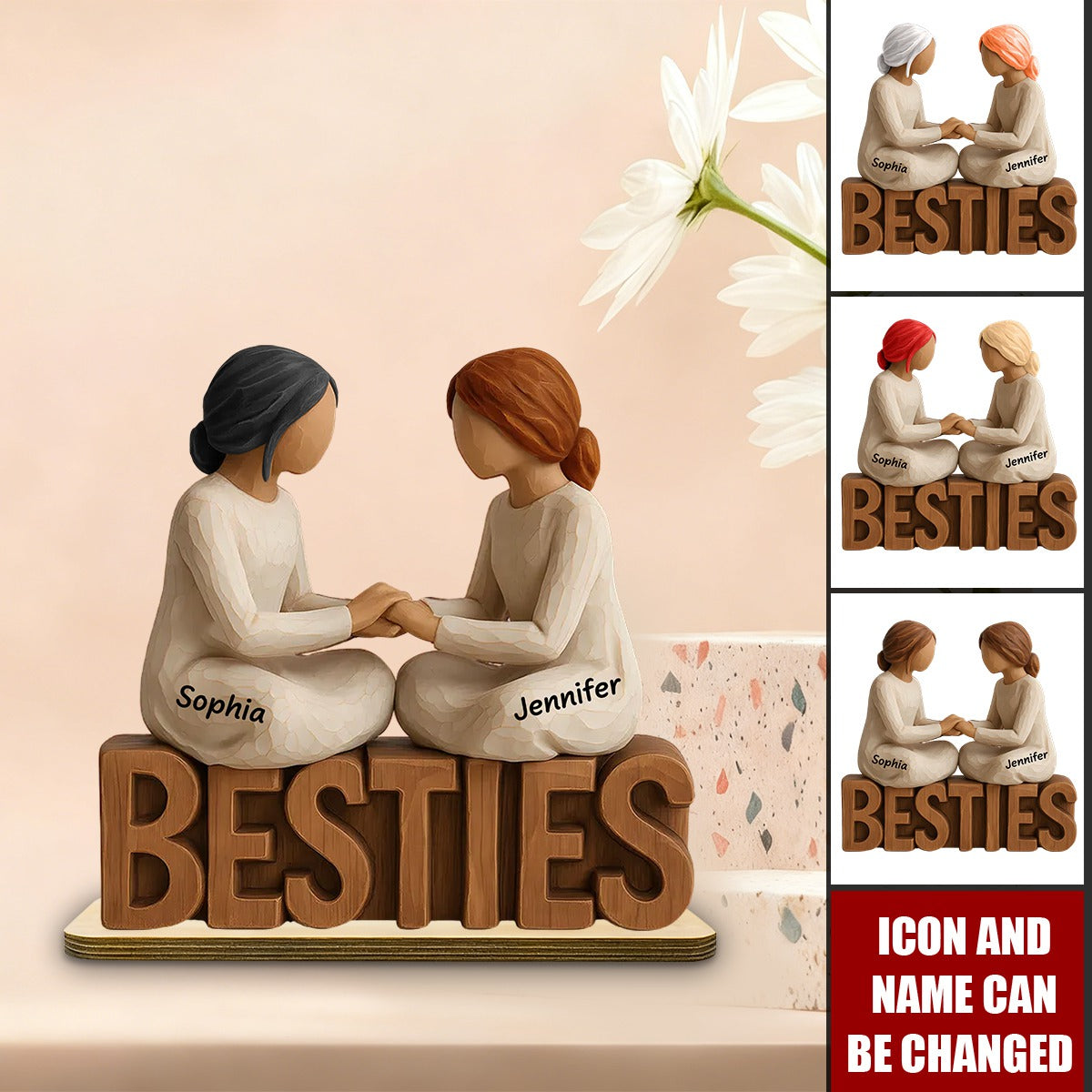 Besties Forever Together - Personalized Wooden Plaque - Gift For Best Friends