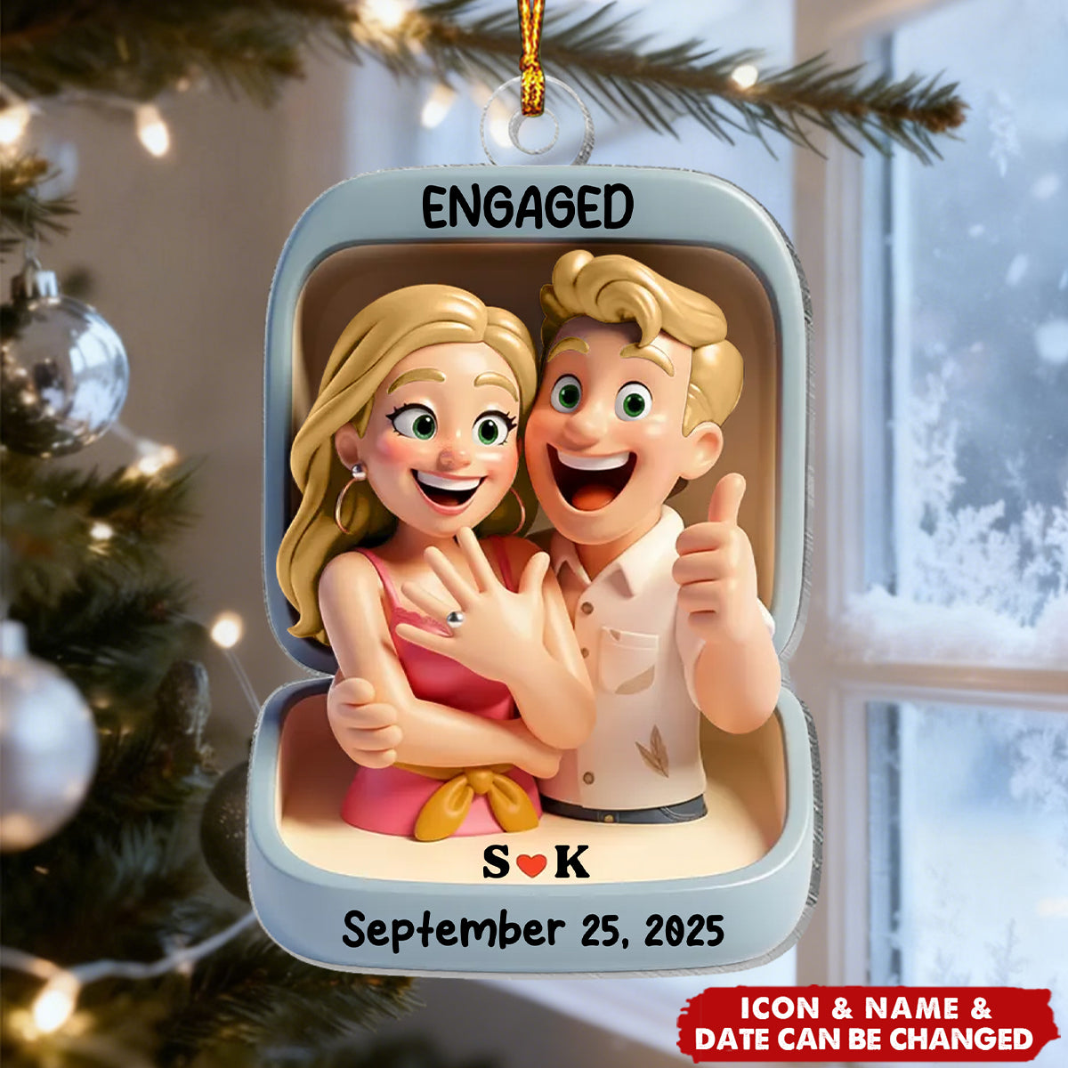 First Christmas Engaged - Personalized Acrylic Ornament, Custom Name Proposal Keepsake, Engagement Gift