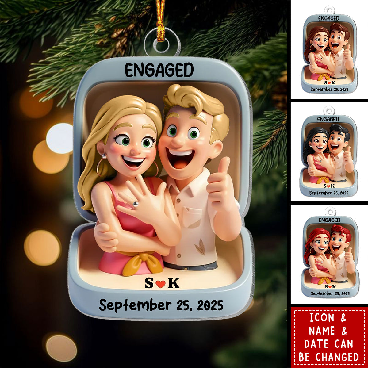 First Christmas Engaged - Personalized Acrylic Ornament, Custom Name Proposal Keepsake, Engagement Gift