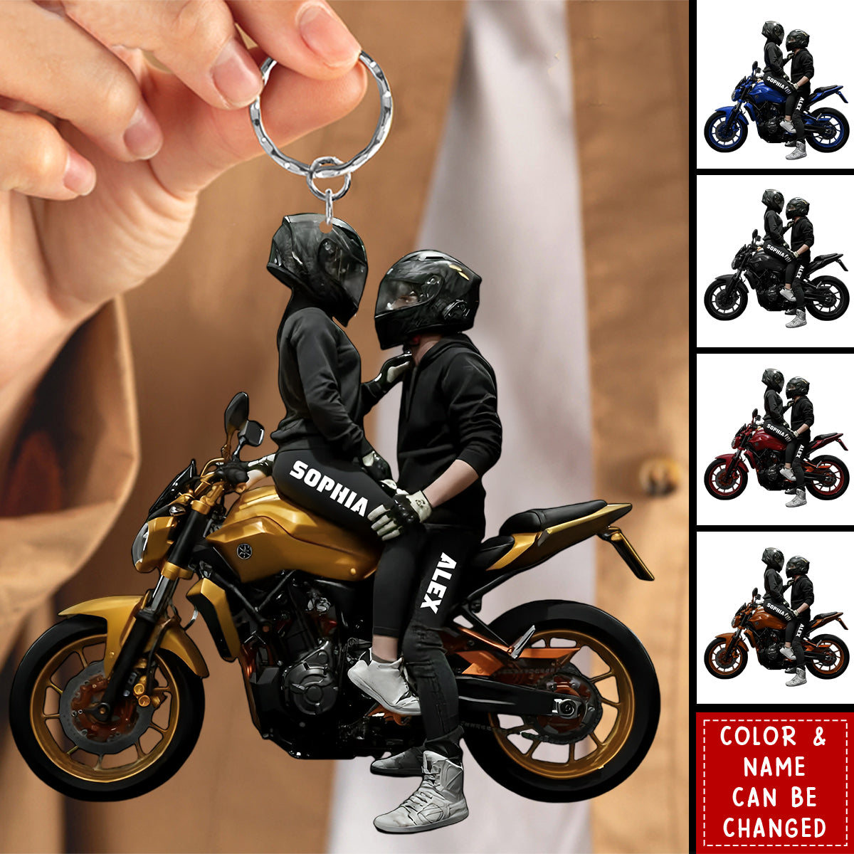 Motorbike Couple Home Decor, Christmas Keychain, Personalized Acrylic Keychain