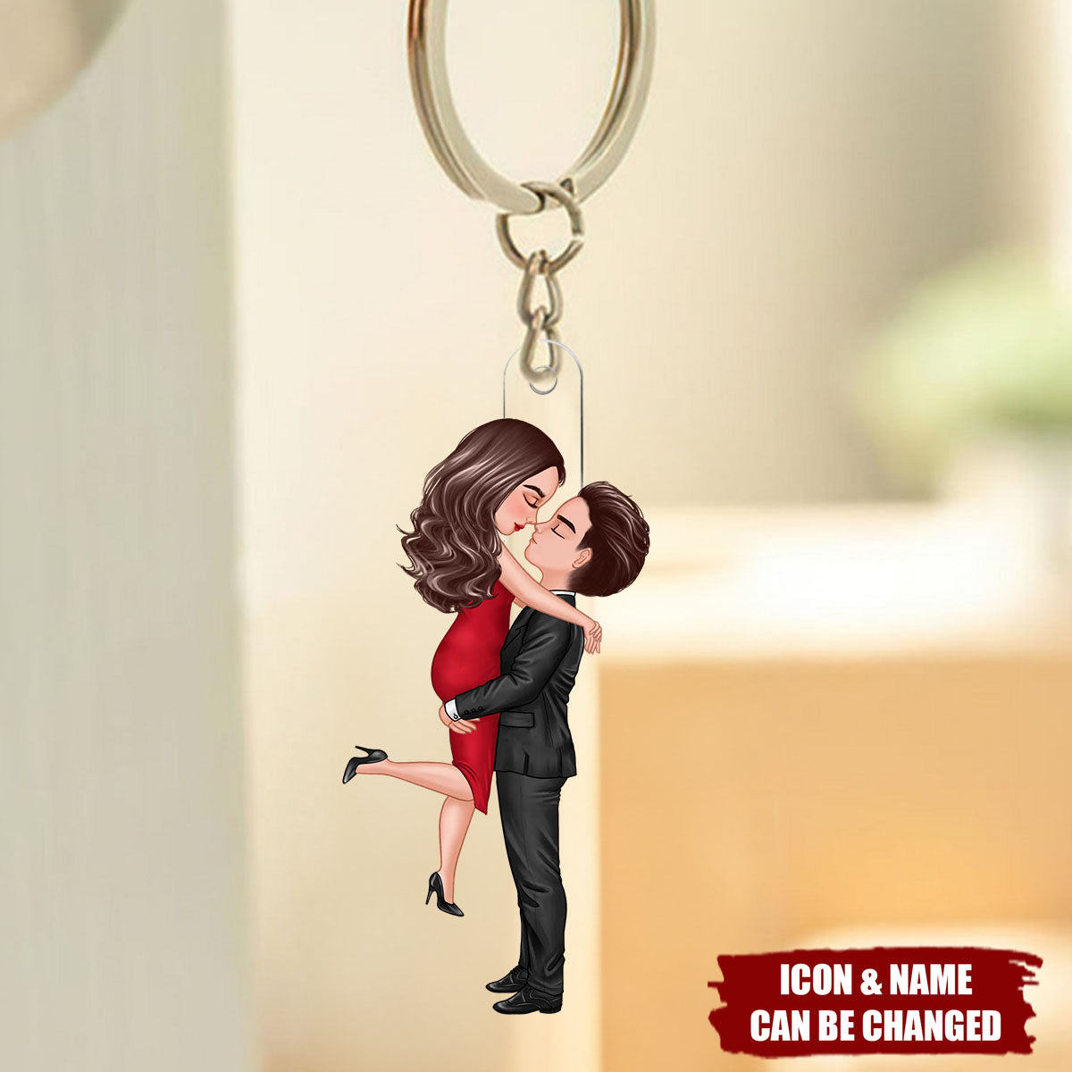 Personalized Couple Hugging Kissing Acylic Keychain - Heartfelt Gift For Him, Her, Wife, Husband, Couple