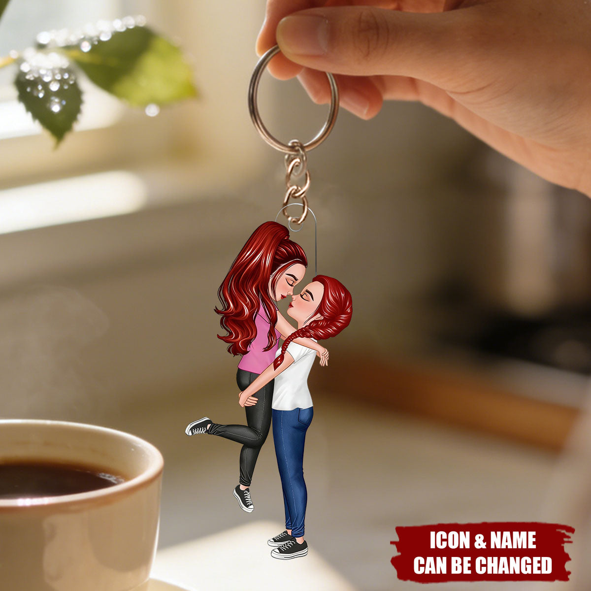 Personalized Couple Hugging Kissing Acylic Keychain - Heartfelt Gift For Him, Her, Wife, Husband, Couple