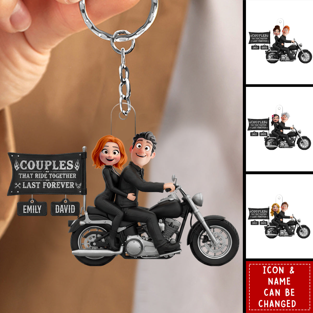 Biker Couple Acrylic Keychain - Personalized Gifts For Couples