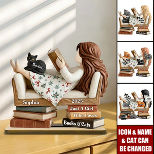 Just a Girl Who Loves Books & Cats - Personalized Wooden Plaque