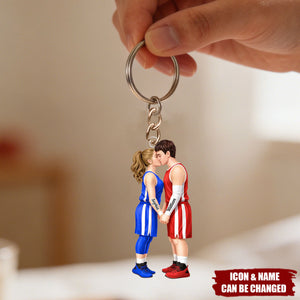 Basketball Couple Together - Personalized Acrylic Keychain - Anniversary, Valentine's Day Gift
