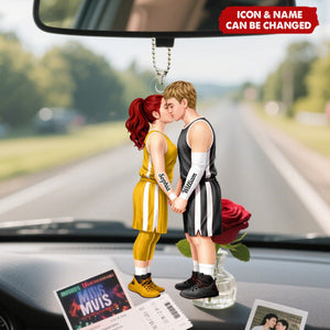 Basketball Couple Together - Personalized Acrylic Car Hanger - Anniversary, Valentine's Day Gift