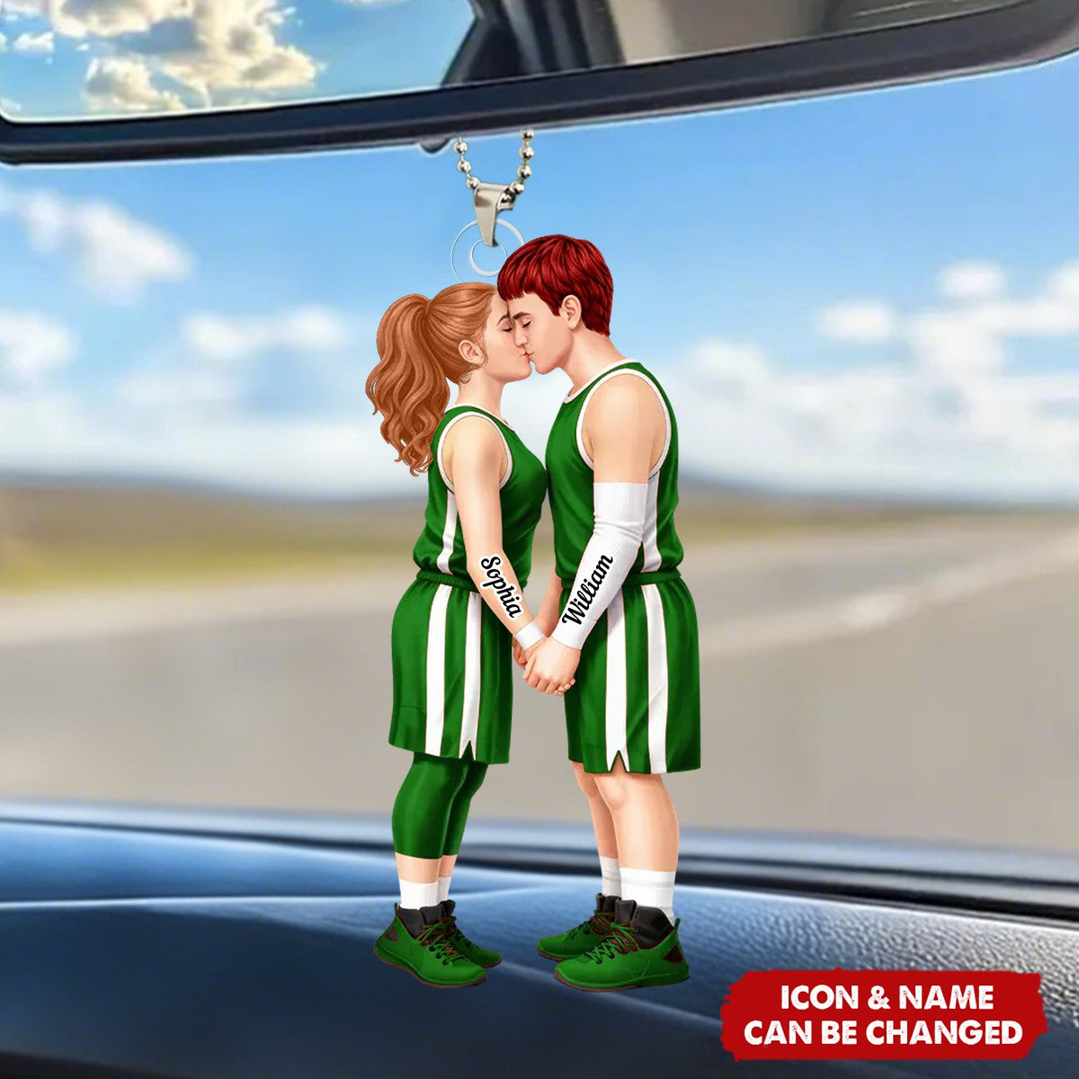 Basketball Couple Together - Personalized Acrylic Car Hanger - Anniversary, Valentine's Day Gift