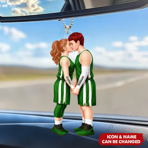 Basketball Couple Together - Personalized Acrylic Car Hanger - Anniversary, Valentine's Day Gift