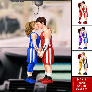 Basketball Couple Together - Personalized Acrylic Car Hanger - Anniversary, Valentine's Day Gift