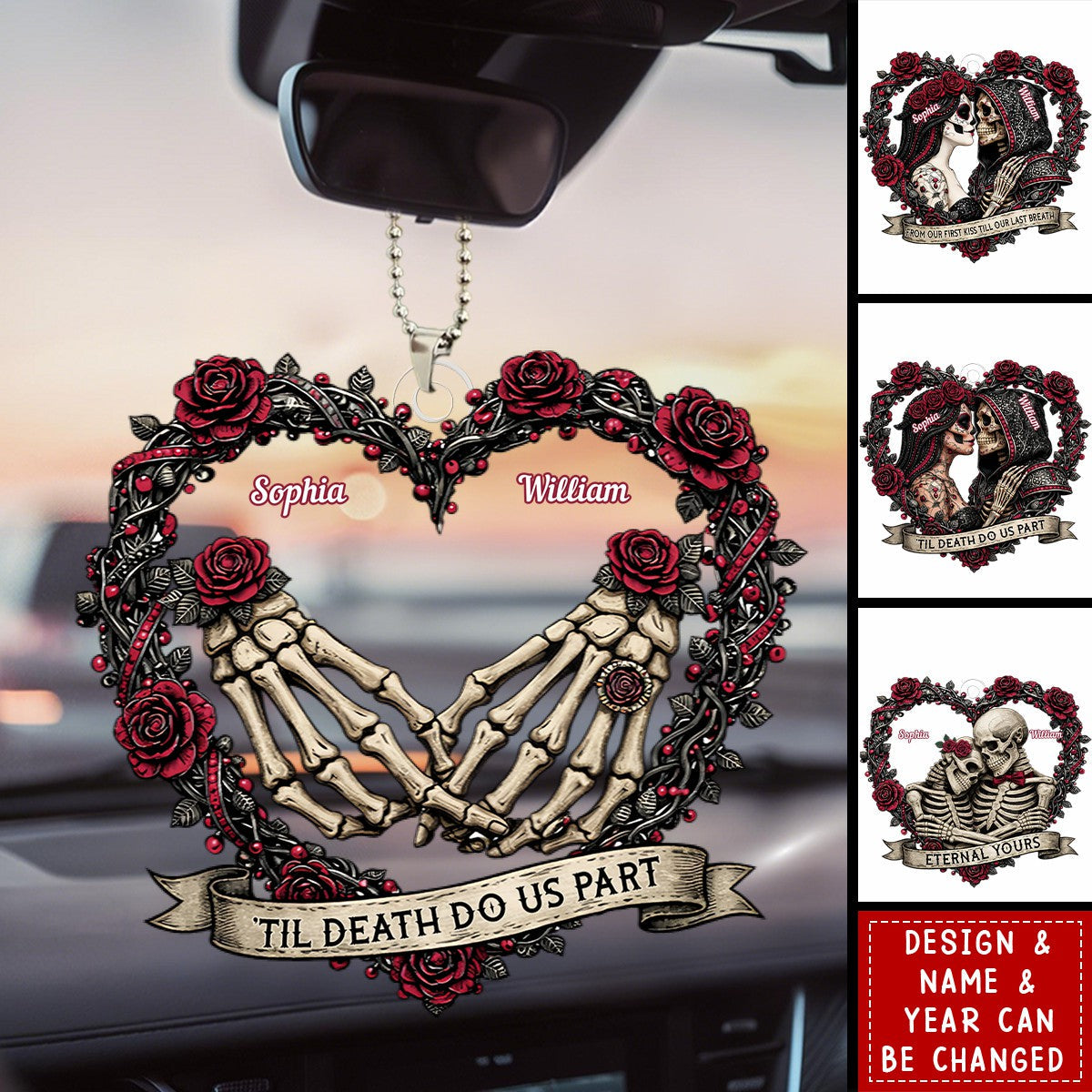 Skull Couple Spooky Skeleton Style ’Til Death Do Us Part - Personalized Rear View Mirror Accessory