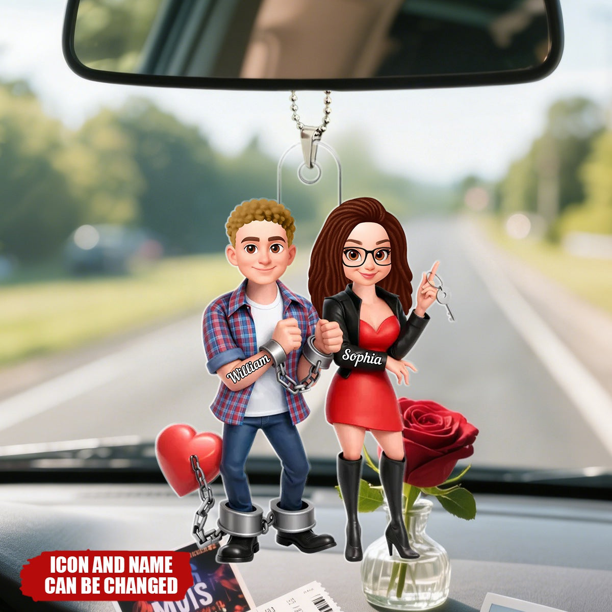 Funny Cartoon Couple - Personalized Car Hanger - Gift for Couple