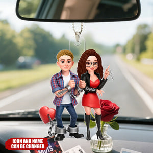 Funny Cartoon Couple - Personalized Car Hanger - Gift for Couple