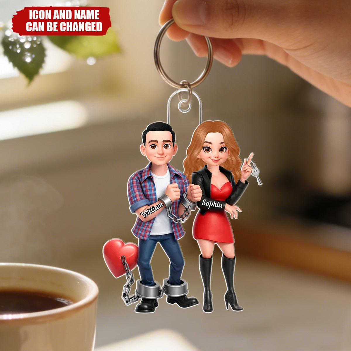 Funny Cartoon Couple - Personalized Acrylic Keychain - Gift for Couple