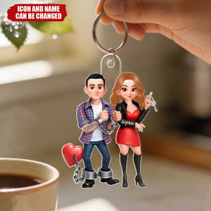 Funny Cartoon Couple - Personalized Acrylic Keychain - Gift for Couple