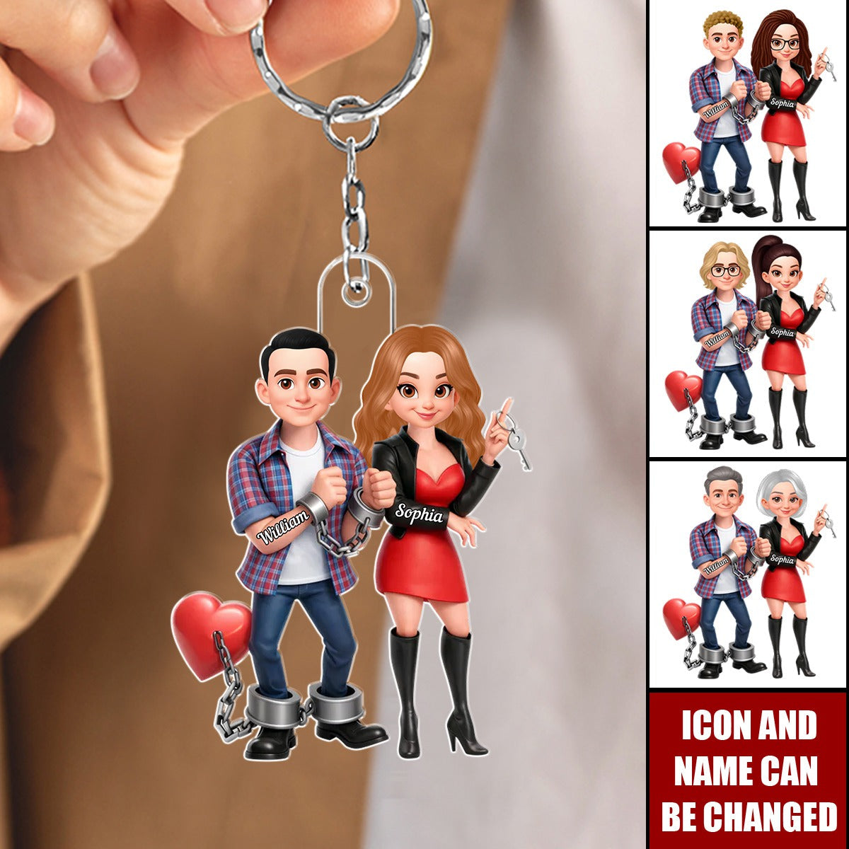 Funny Cartoon Couple - Personalized Acrylic Keychain - Gift for Couple
