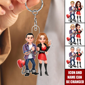 Funny Cartoon Couple - Personalized Acrylic Keychain - Gift for Couple