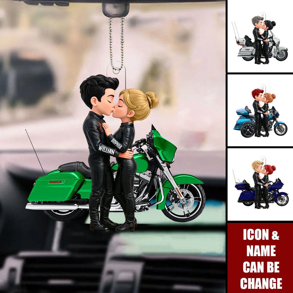 Biker Couple - Personalized Acrylic Car Ornament - Sentimental Gift for Her, for Him
