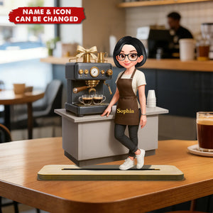 Espresso Machine Coffee Maker Diorama With Cups - Personalized Wooden Plaque