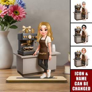 Espresso Machine Coffee Maker Diorama With Cups - Personalized Wooden Plaque