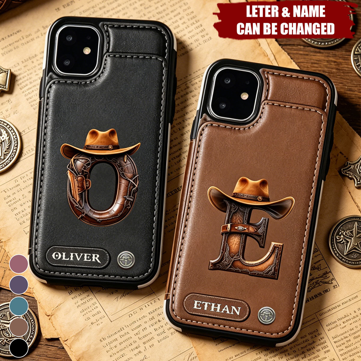 Western Style Name Initial Letter - Personalized Cowboy/Cowgirl Wallet Phone Case