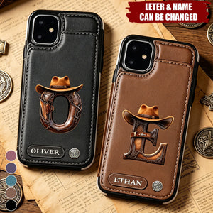 Western Style Name Initial Letter - Personalized Cowboy/Cowgirl Wallet Phone Case