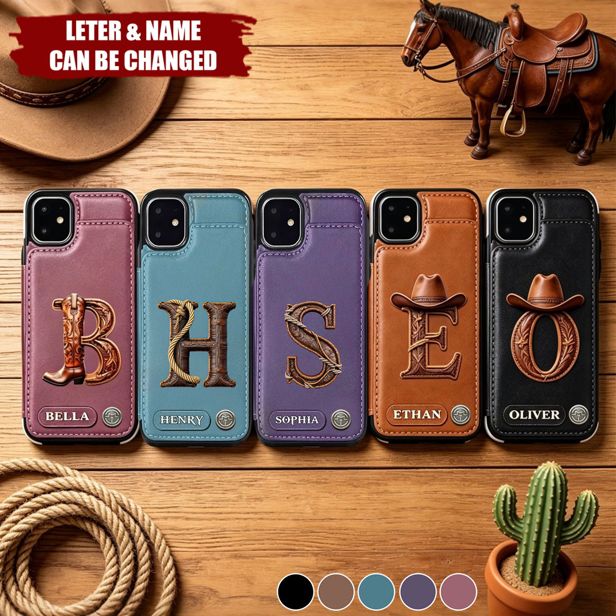 Western Style Name Initial Letter - Personalized Cowboy/Cowgirl Wallet Phone Case