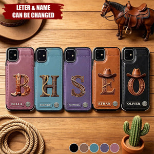 Western Style Name Initial Letter - Personalized Cowboy/Cowgirl Wallet Phone Case
