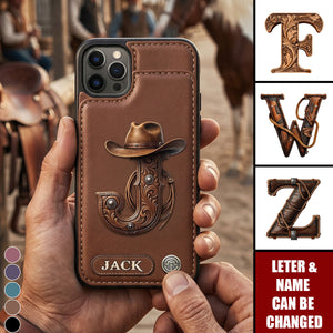 Western Style Name Initial Letter - Personalized Cowboy/Cowgirl Wallet Phone Case