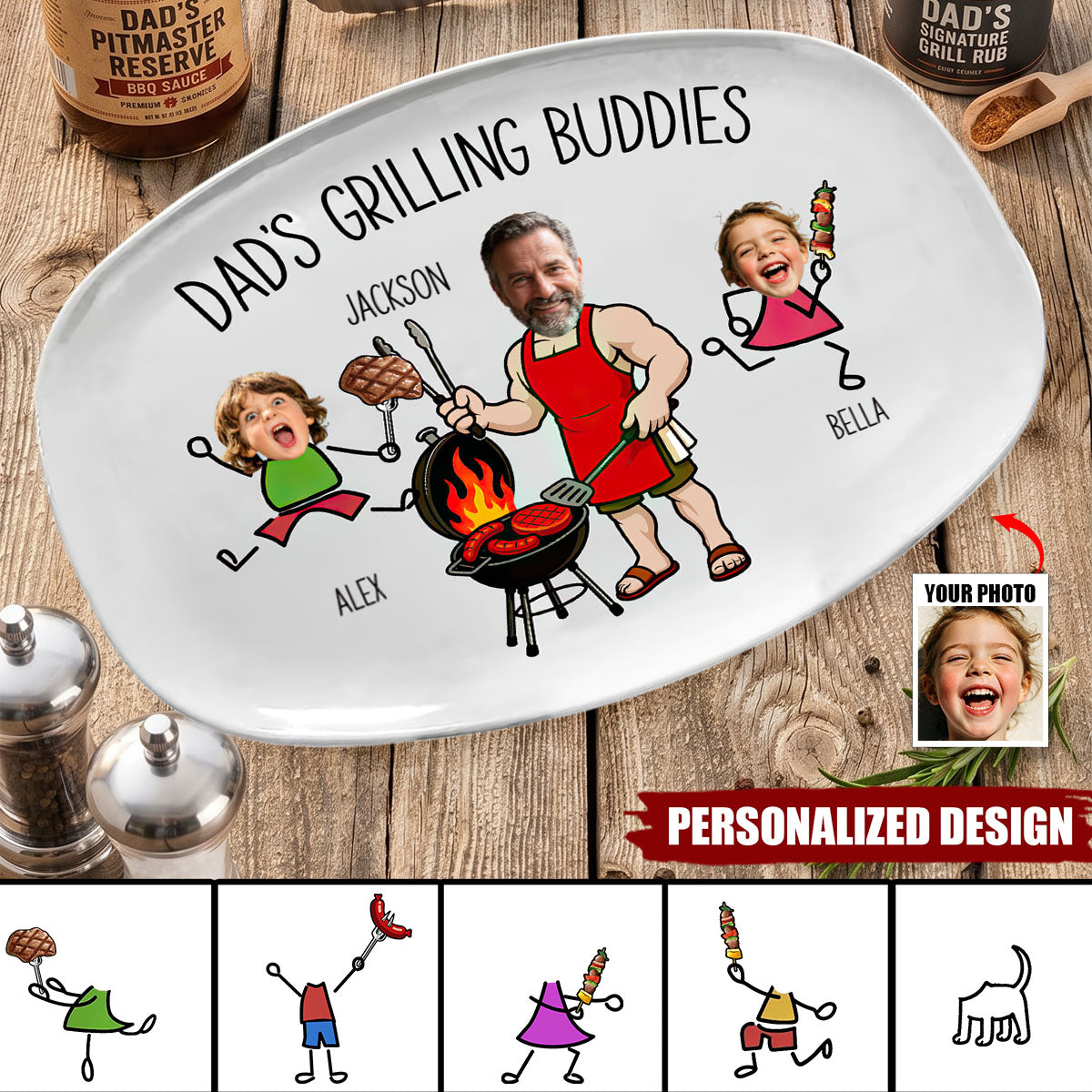 Father's Day Gifts, Dad's Grilling Buddies Father's Day Gift For Daddy, Husband, Grandpa - Personalized Platter
