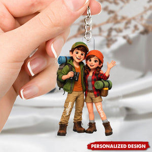 Camping Couple - Personalized Acrylic Keychain - Sentimental Gift for Her, for Him