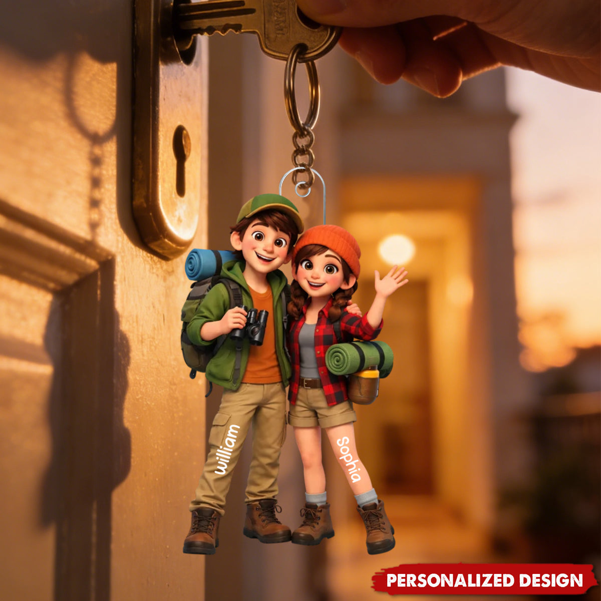 Camping Couple - Personalized Acrylic Keychain - Sentimental Gift for Her, for Him