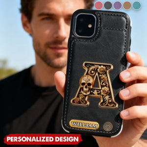Skull Name Initial Letter - Personalized Skull Printed Wallet Phone Case
