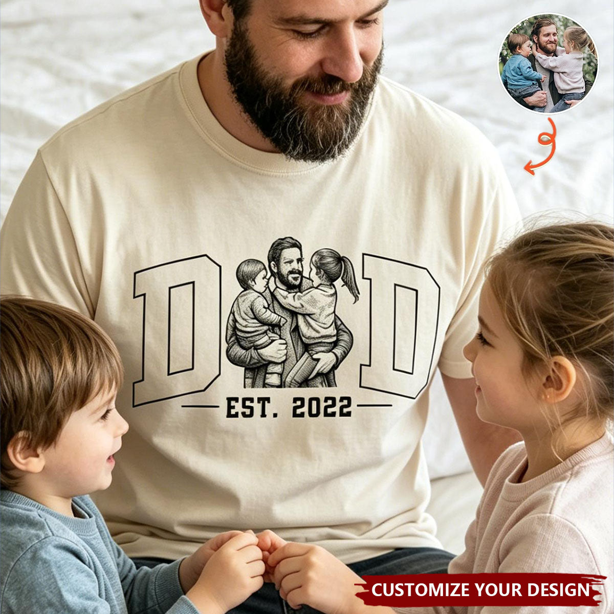 Dad Custom Photo Sketch Line Art Father's Day Gift For Husband, Dad - Personalized Shirt