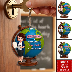 Globe Teacher Welcome - Personalized Acrylic Keychain - Back To School Decoration