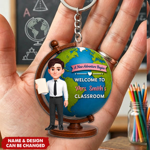 Globe Teacher Welcome - Personalized Acrylic Keychain - Back To School Decoration