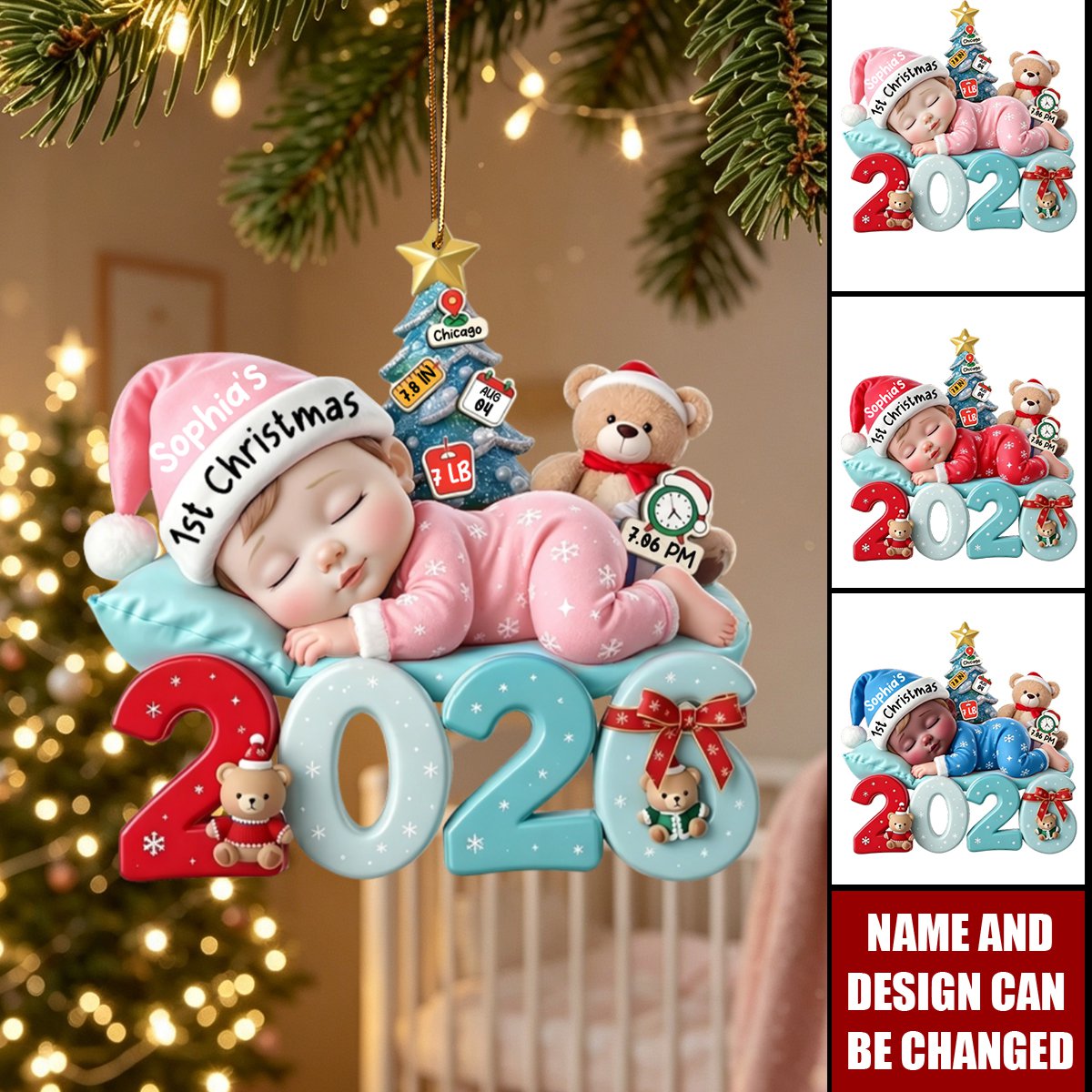 Personalized Baby’s First Christmas Ornament 2026, Custom with Name Birth Stats, Newborn Baby Shower Gift