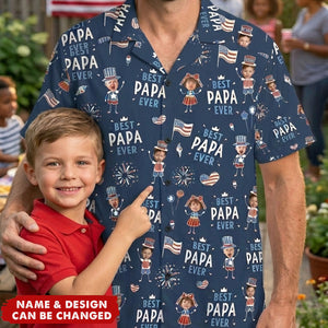 Father's Day Gifts, Best Dad Ever USA Flag - Personalized Hawaiian Shirt