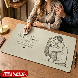 I Love You Now And Always Couple Photo Sketch Line Art - Personalized Desk Mat