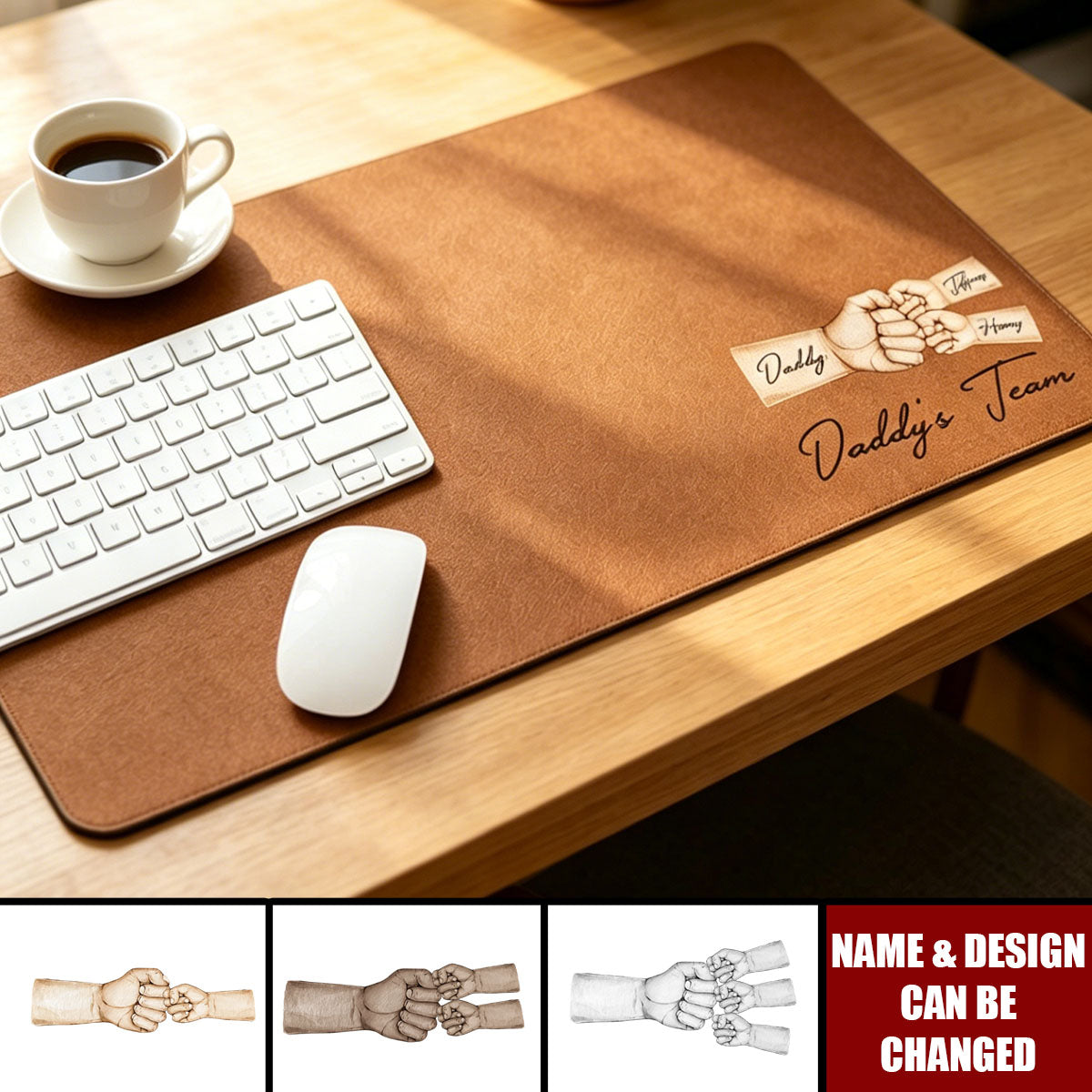 Daddy's Team Fist Bump - Personalized Desk Mat - Father's Day Gift For Dad, Husband