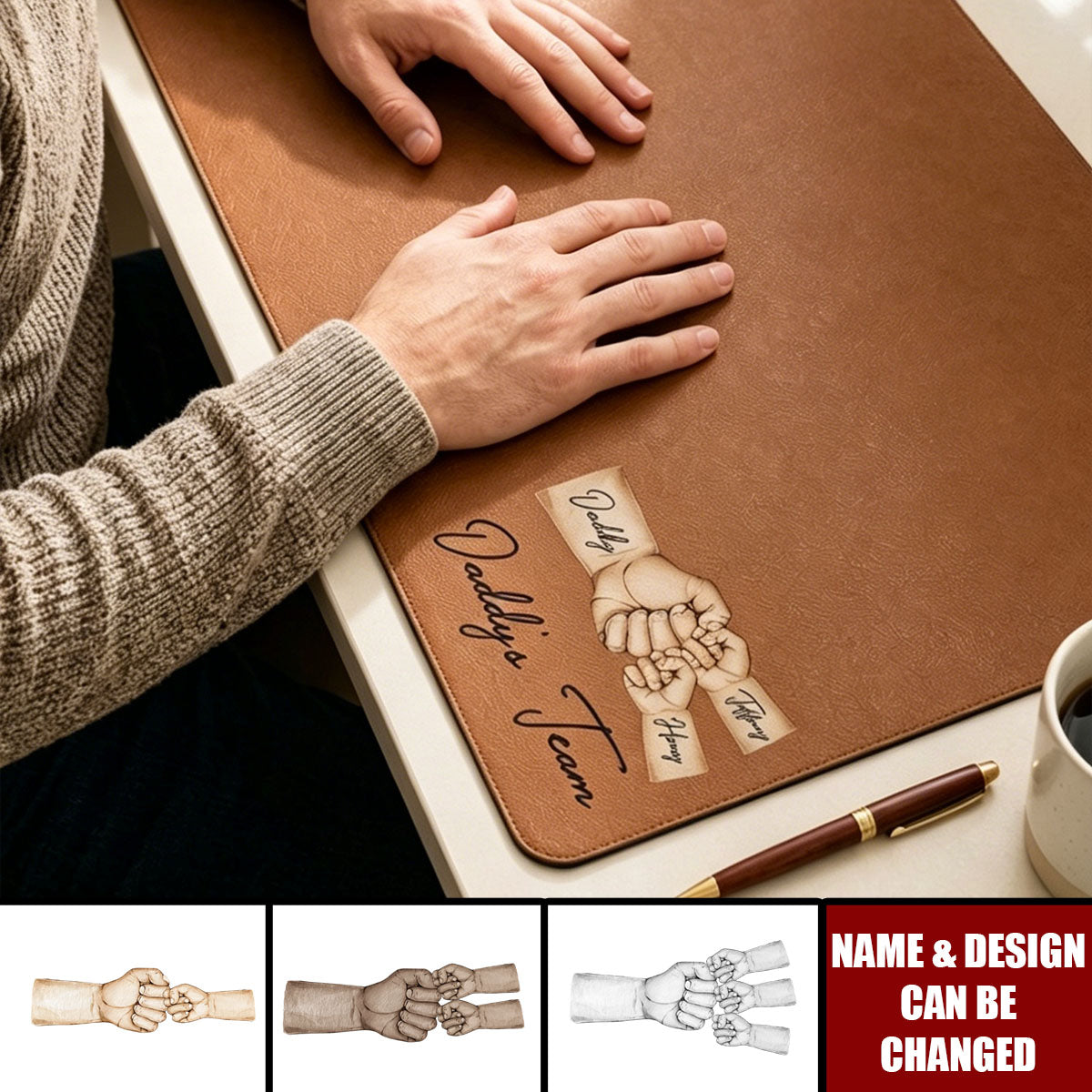 Daddy's Team Fist Bump - Personalized Desk Mat - Father's Day Gift For Dad, Husband