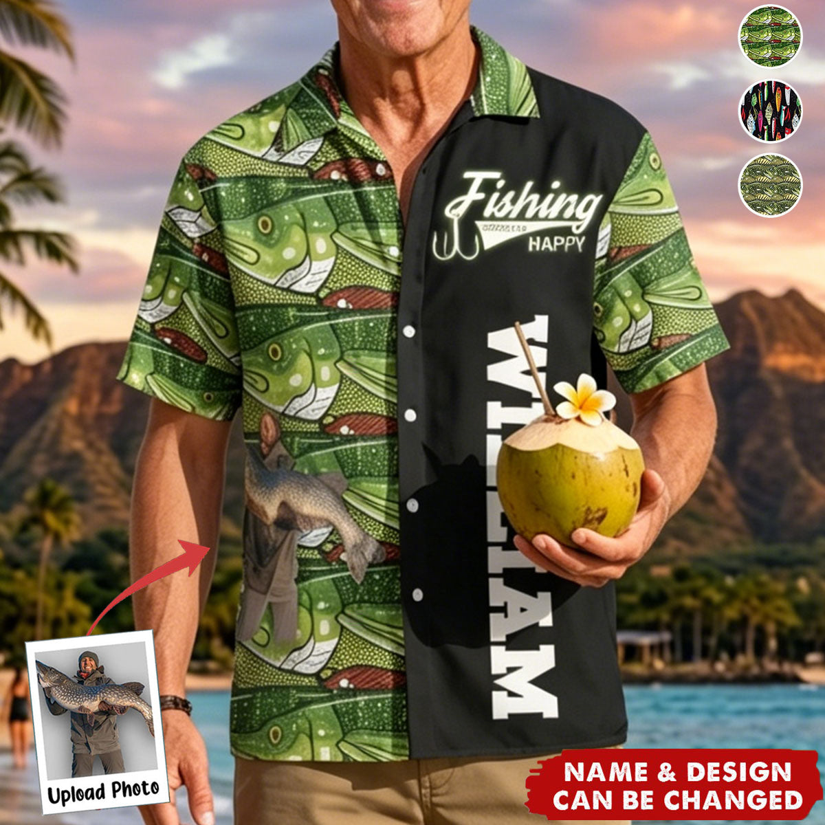 Custom Photo Bass Fish Fishing Makes Me Happy - Custom Photo Hawaiian Shirt