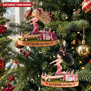 Personalized Pilates Girl Ornament - Custom Name Reformer Pilates Christmas Ornament