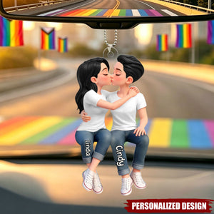 Romantic Hugs And Kisses For Couples - Personalized Car Ornament
