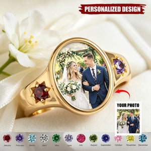 Custom Photo Ring With Birthstones Gift For Her - Personalized Ring