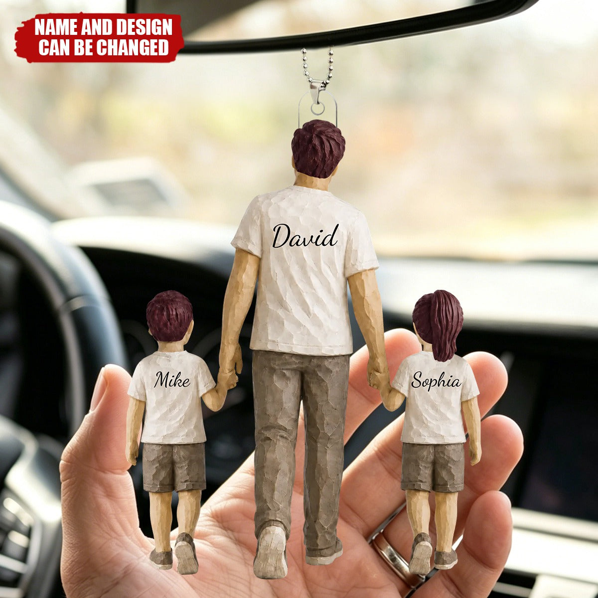 Sentimental Rustic Dad And Kids Walking - Personalized 2-Car Ornament - Heartfelt Father's Day Gift For Dad, Husband